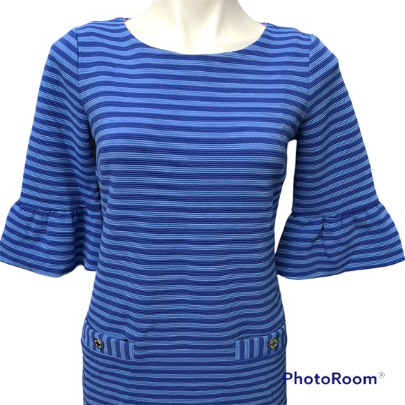 Lilly Pulitzer Alden Dress Blue Grotto Ottoman Stripe - Size Small - Picture 3 of 10